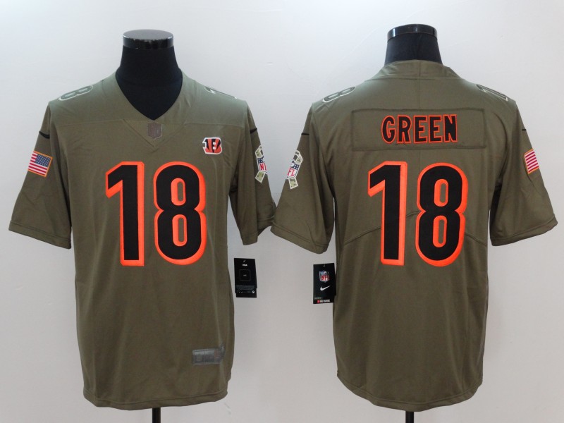 Men Cincinnati Bengals #18 Green Nike Olive Salute To Service Limited NFL Jerseys